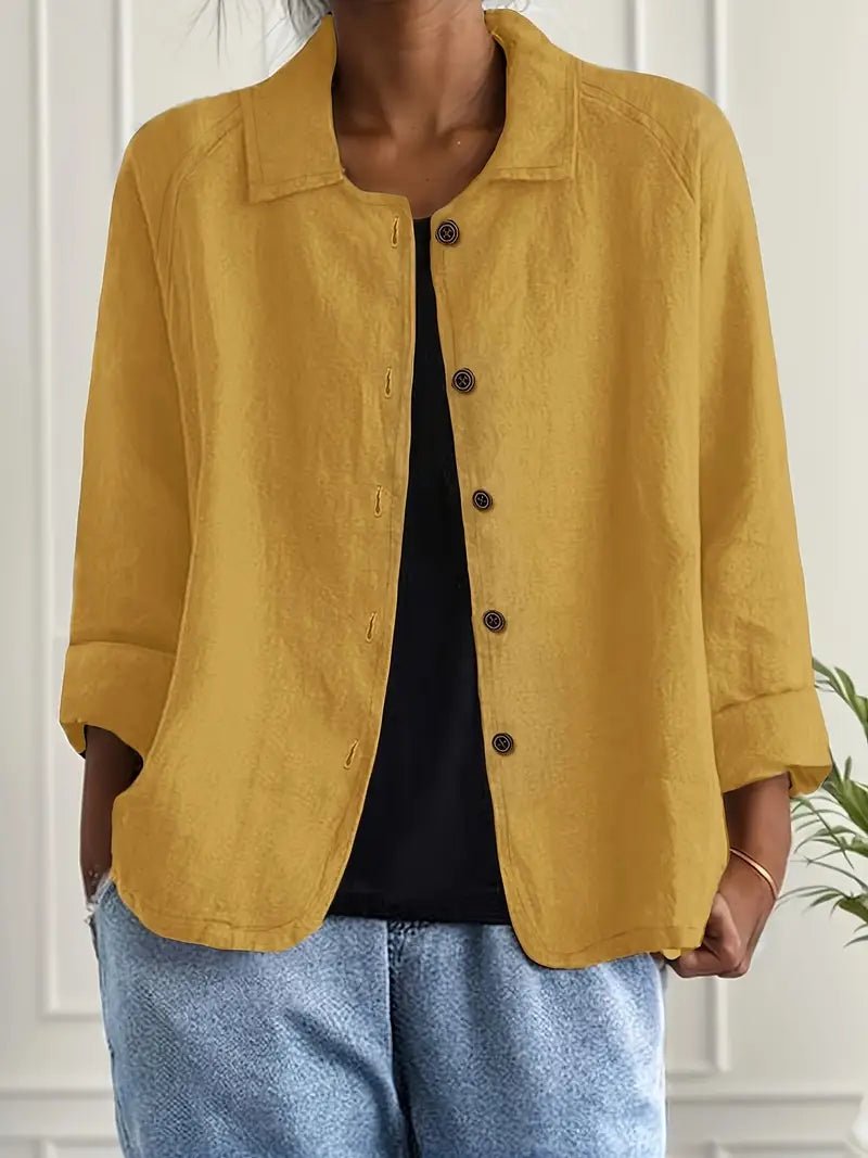Dames Relaxed-Fit Geknoopte Lange Mouw Blazer met Kraag - Yellow