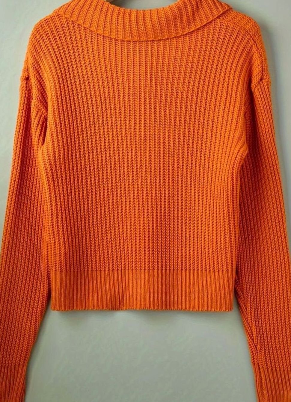 Dames Relaxed-Fit Geribbelde Knit Folded Collar Pullover Trui - Oranje-Rood