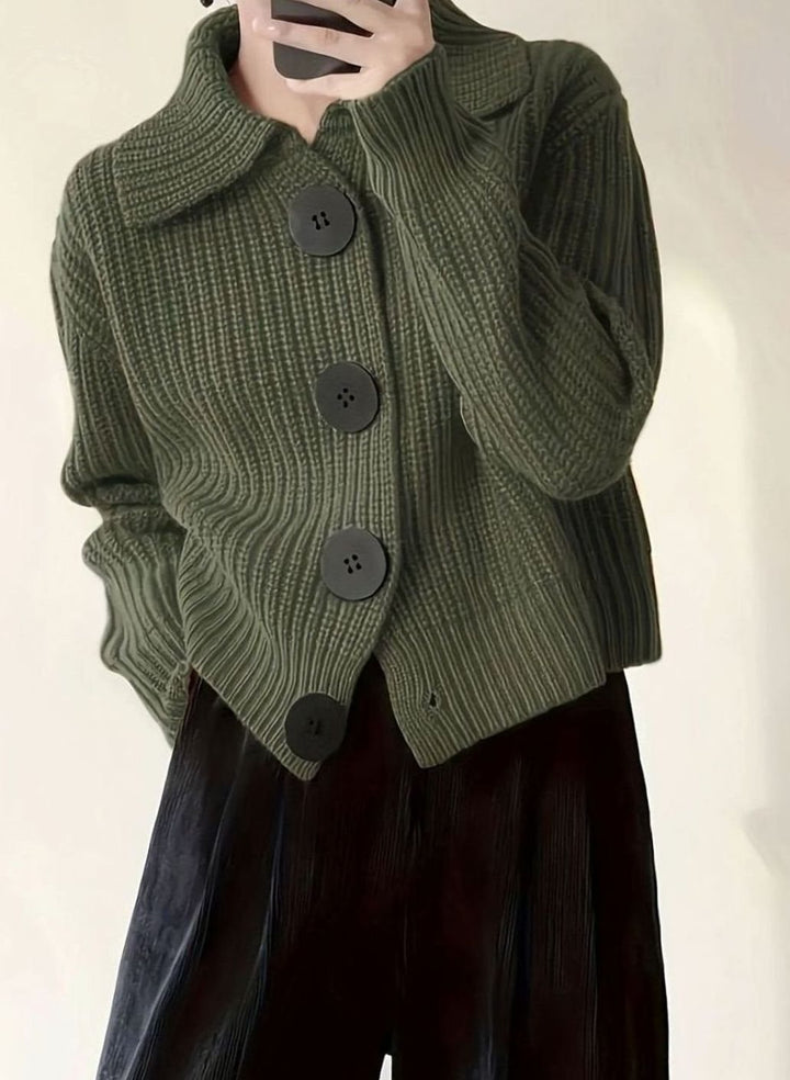 Dames Relaxed-Fit Geribbelde Knit Folded Collar Pullover Trui - Varengroen