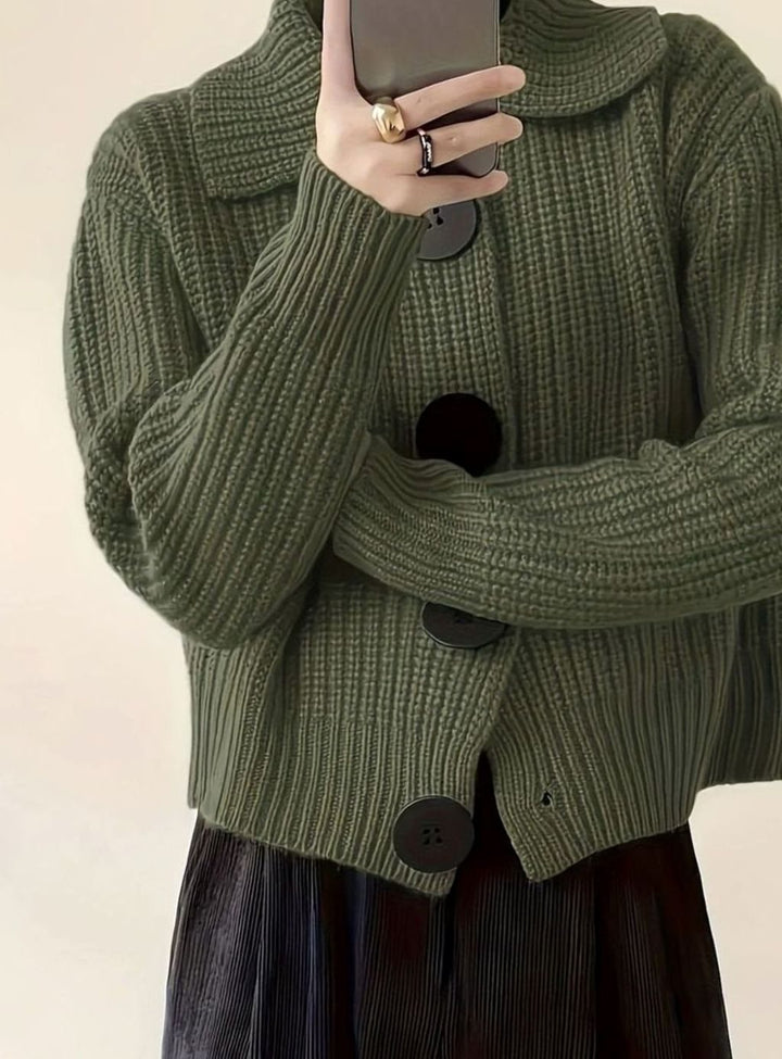 Dames Relaxed-Fit Geribbelde Knit Folded Collar Pullover Trui