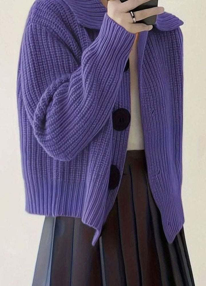 Dames Relaxed-Fit Geribbelde Knit Folded Collar Pullover Trui