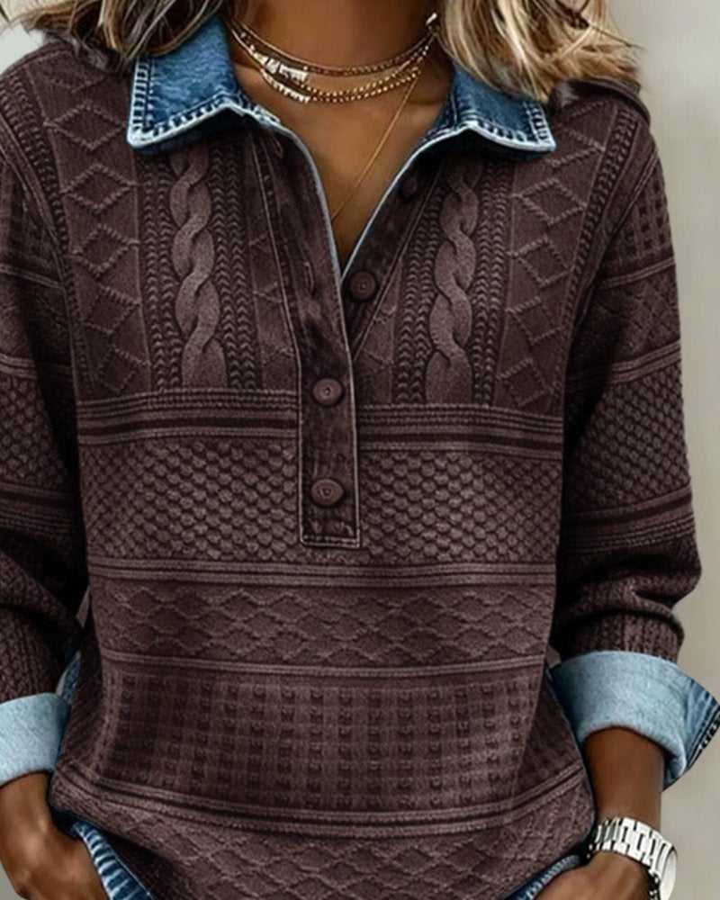 Dames Relaxed-Fit Halfknoop Gestructureerde Sweatshirt Trui