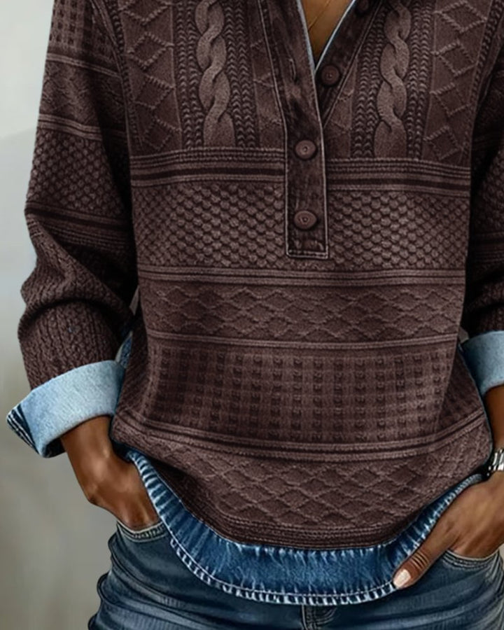 Dames Relaxed-Fit Halfknoop Gestructureerde Sweatshirt Trui