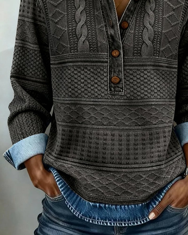 Dames Relaxed-Fit Halfknoop Gestructureerde Sweatshirt Trui