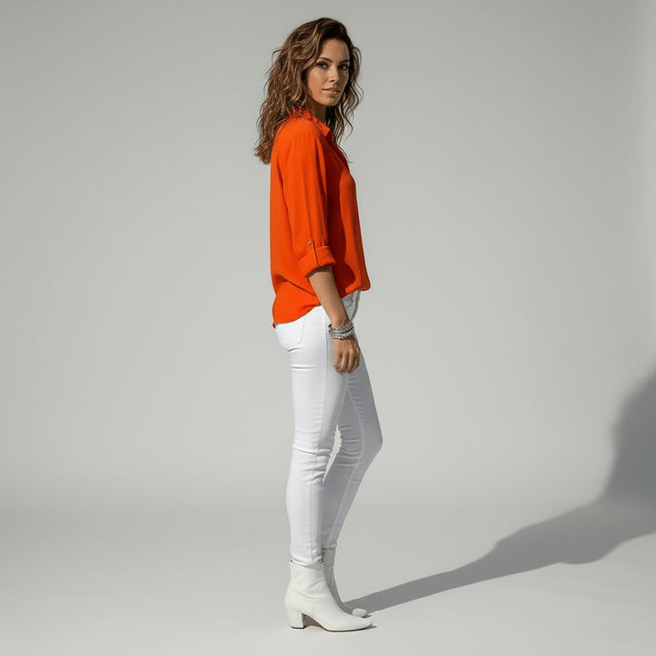 Dames Relaxed-Fit Knoopsluiting Overhemdkraag Blouse met Lange Mouwen
