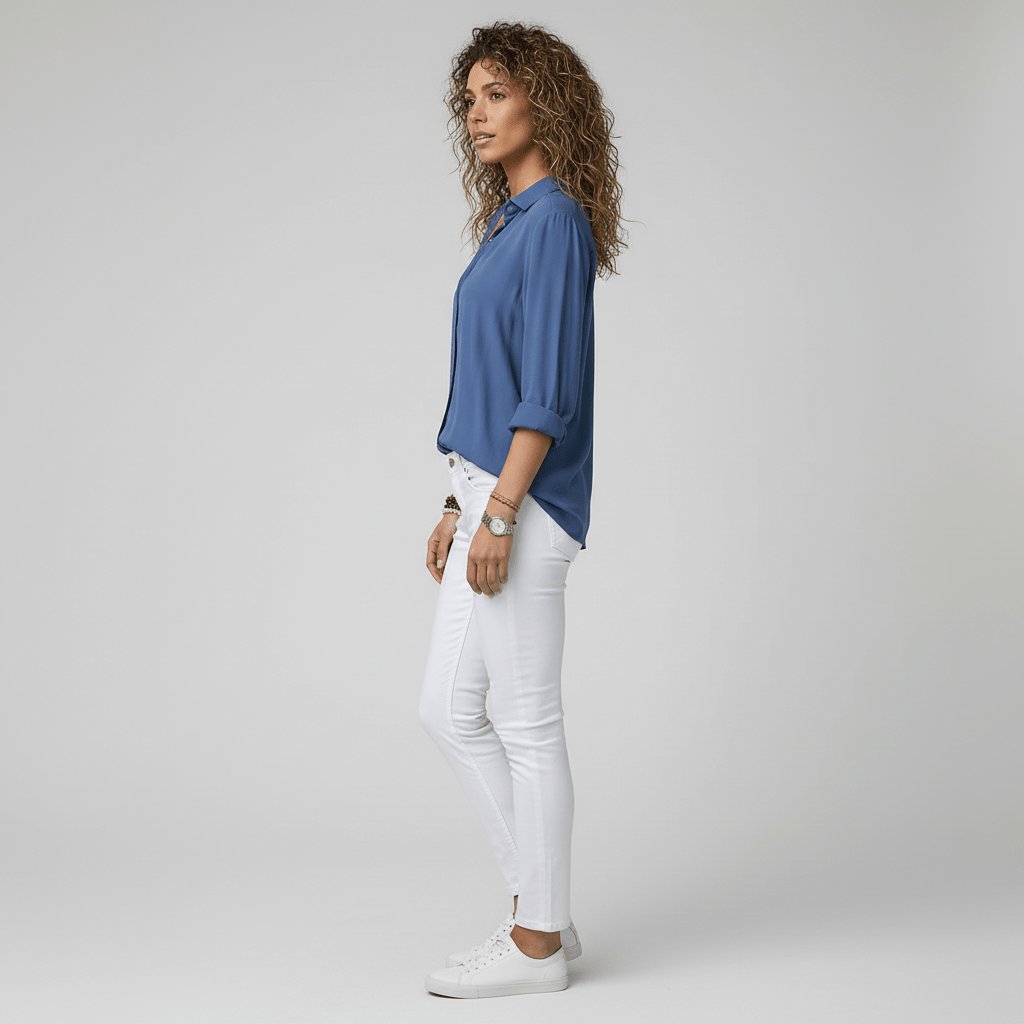 Dames Relaxed-Fit Knoopsluiting Overhemdkraag Blouse met Lange Mouwen