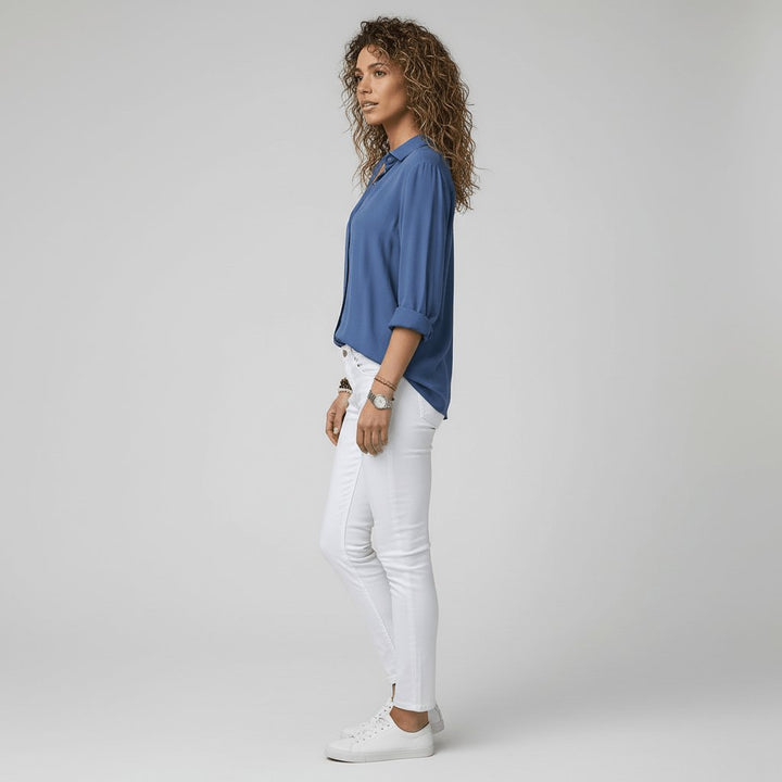 Dames Relaxed-Fit Knoopsluiting Overhemdkraag Blouse met Lange Mouwen