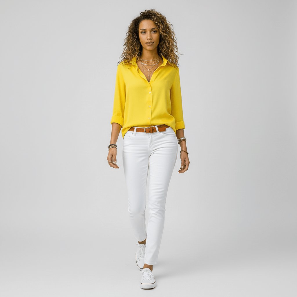 Dames Relaxed-Fit Knoopsluiting Overhemdkraag Blouse met Lange Mouwen