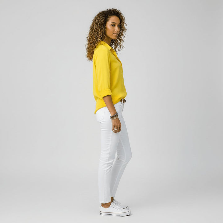 Dames Relaxed-Fit Knoopsluiting Overhemdkraag Blouse met Lange Mouwen