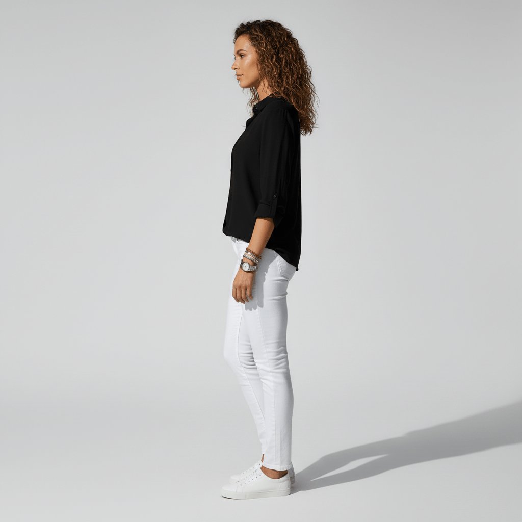 Dames Relaxed-Fit Knoopsluiting Overhemdkraag Blouse met Lange Mouwen