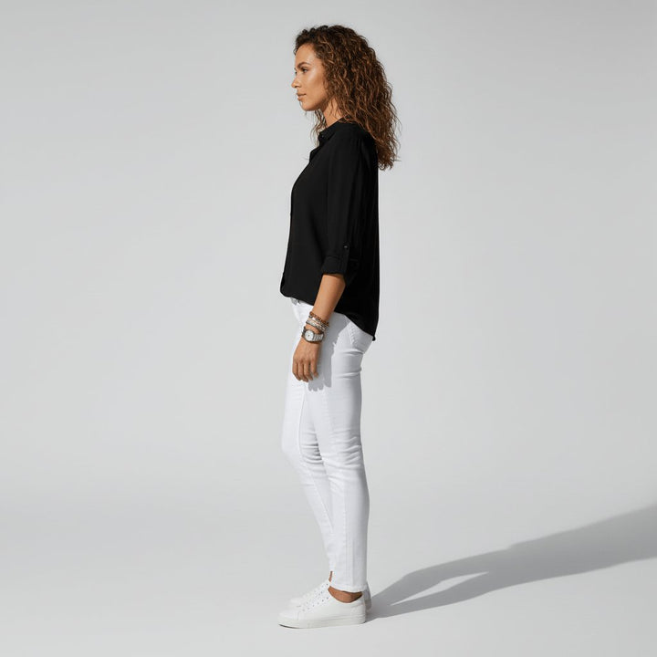 Dames Relaxed-Fit Knoopsluiting Overhemdkraag Blouse met Lange Mouwen