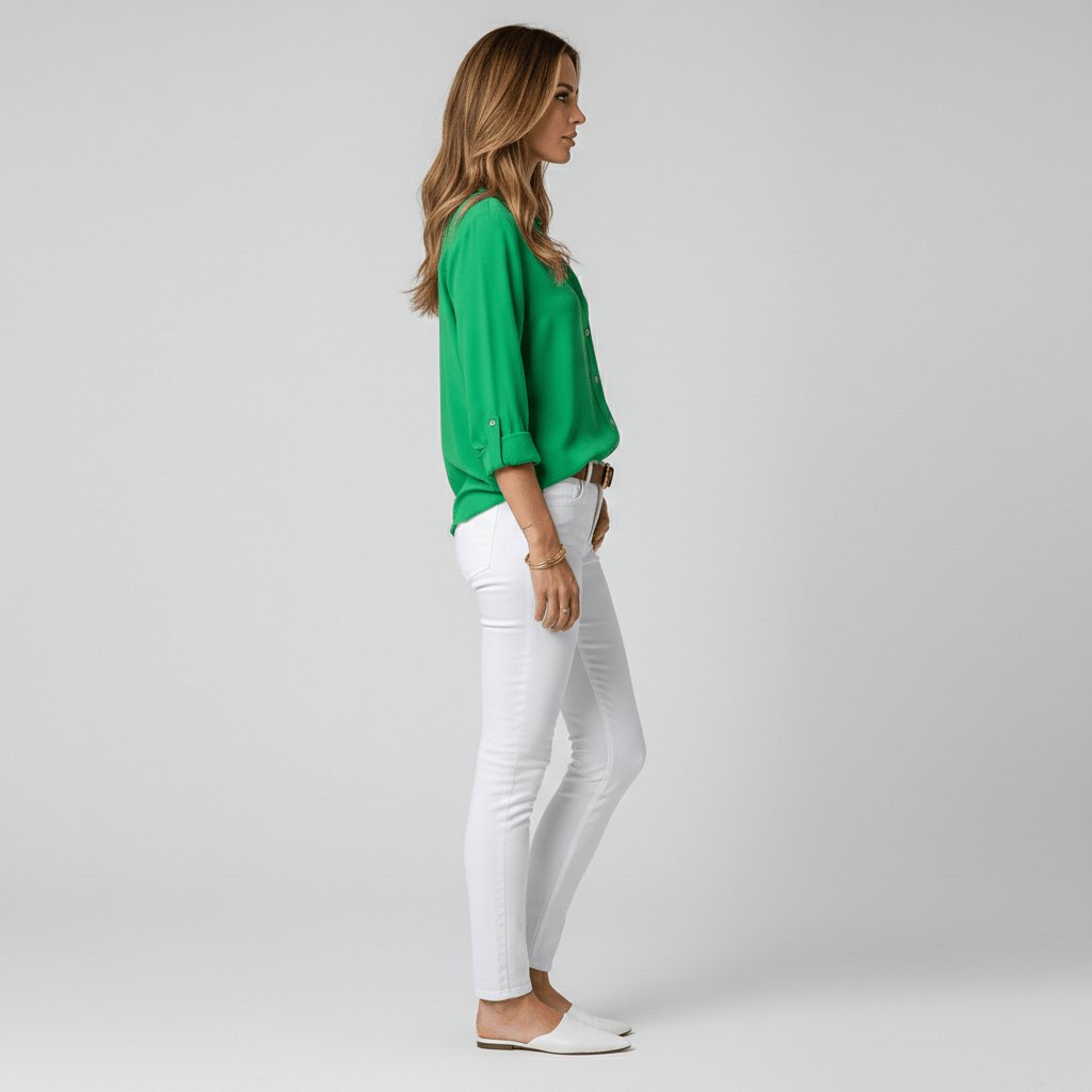 Dames Relaxed-Fit Knoopsluiting Overhemdkraag Blouse met Lange Mouwen