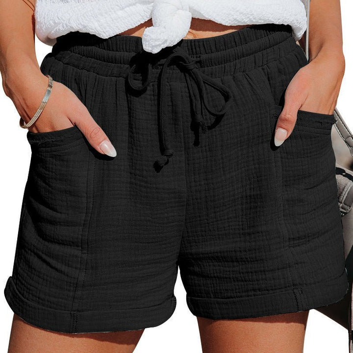 Dames Relaxed-Fit Linnen Short met Trekkoord - Black