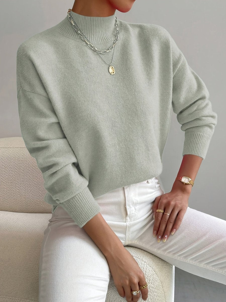 Dames Relaxed-Fit Longsleeve Mock Turtleneck Sweater - Light Green