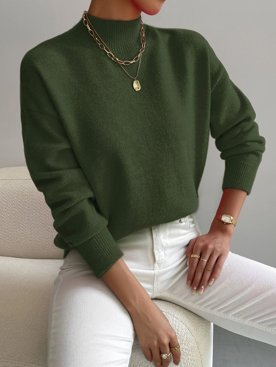 Dames Relaxed-Fit Longsleeve Mock Turtleneck Sweater - Green