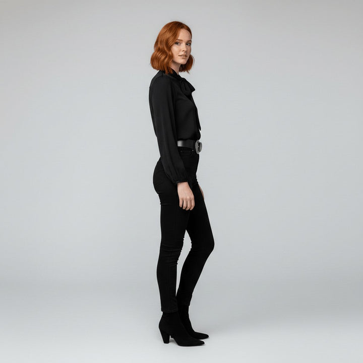 Dames Relaxed-Fit Strikje-Hals Lange Mouw Blouse