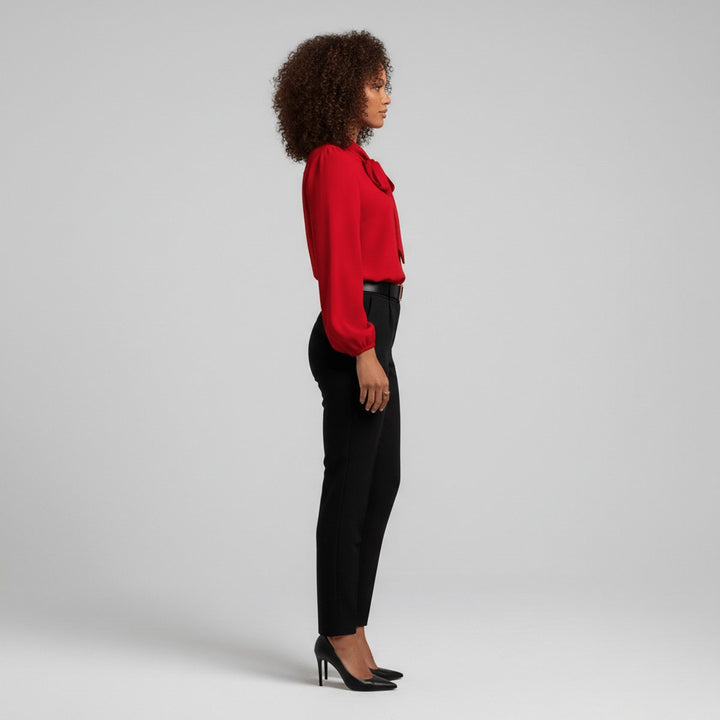Dames Relaxed-Fit Strikje-Hals Lange Mouw Blouse