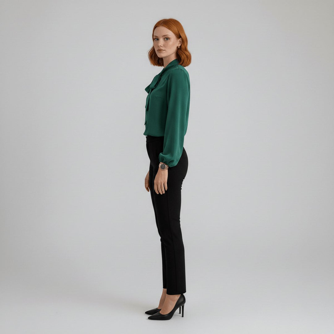 Dames Relaxed-Fit Strikje-Hals Lange Mouw Blouse