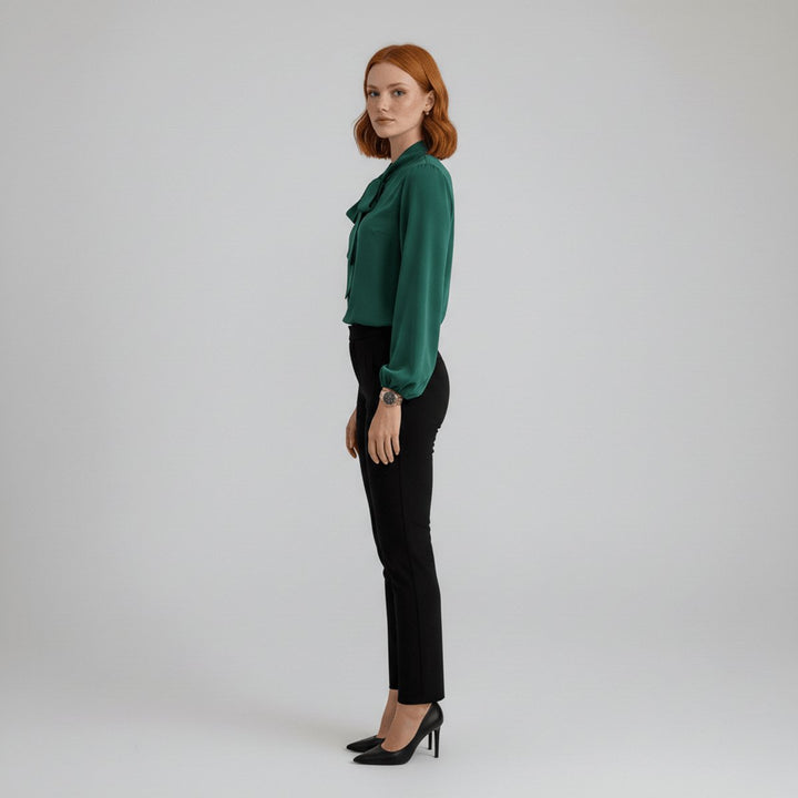 Dames Relaxed-Fit Strikje-Hals Lange Mouw Blouse