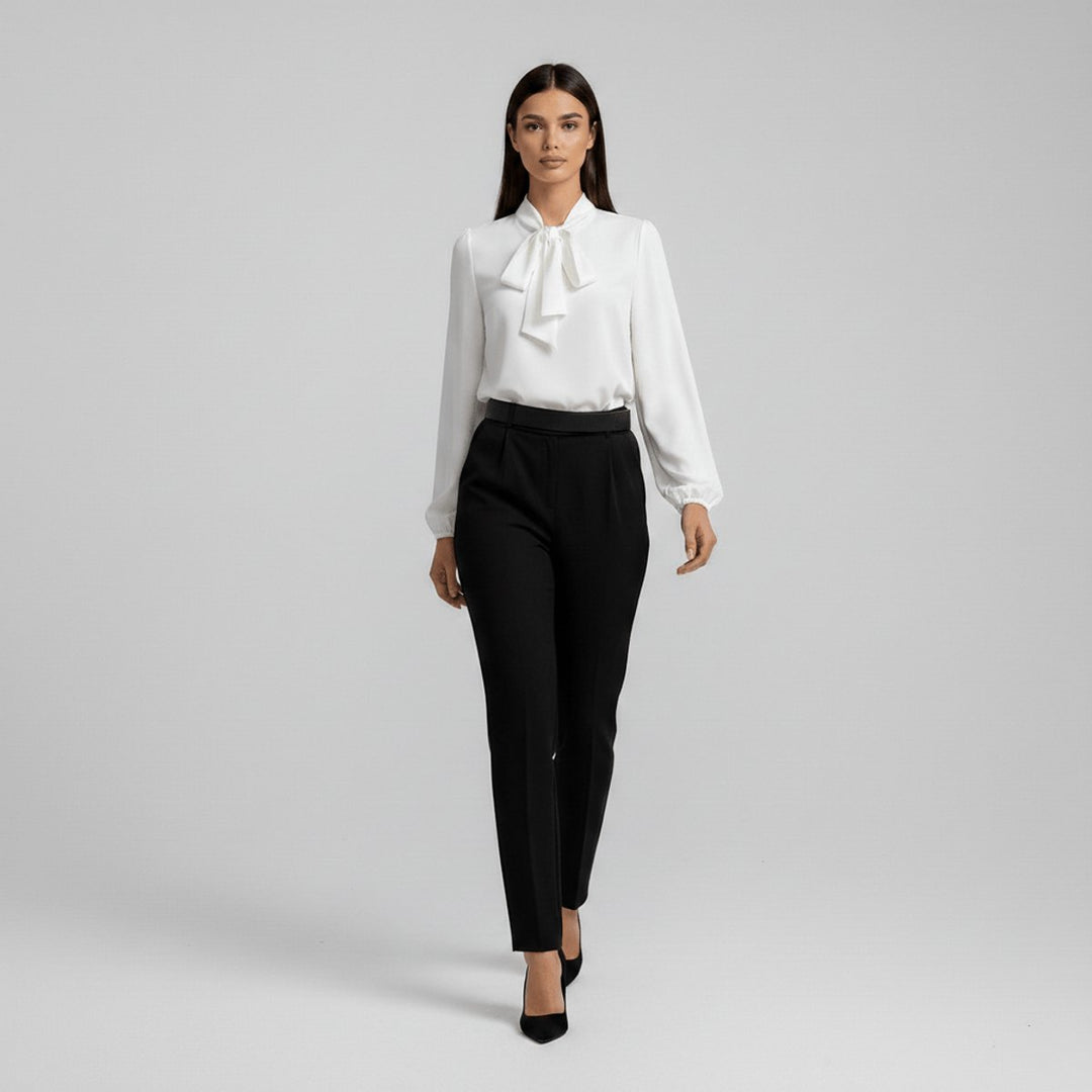 Dames Relaxed-Fit Strikje-Hals Lange Mouw Blouse