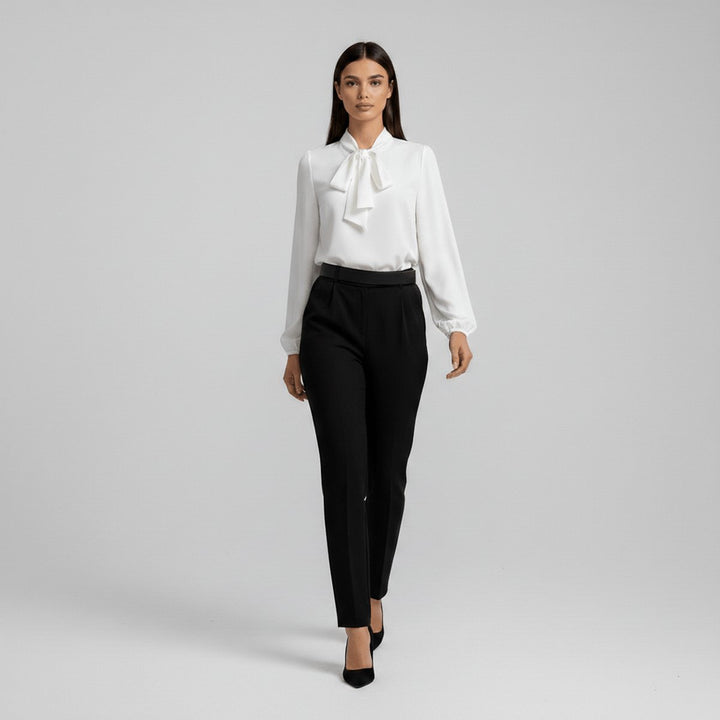 Dames Relaxed-Fit Strikje-Hals Lange Mouw Blouse