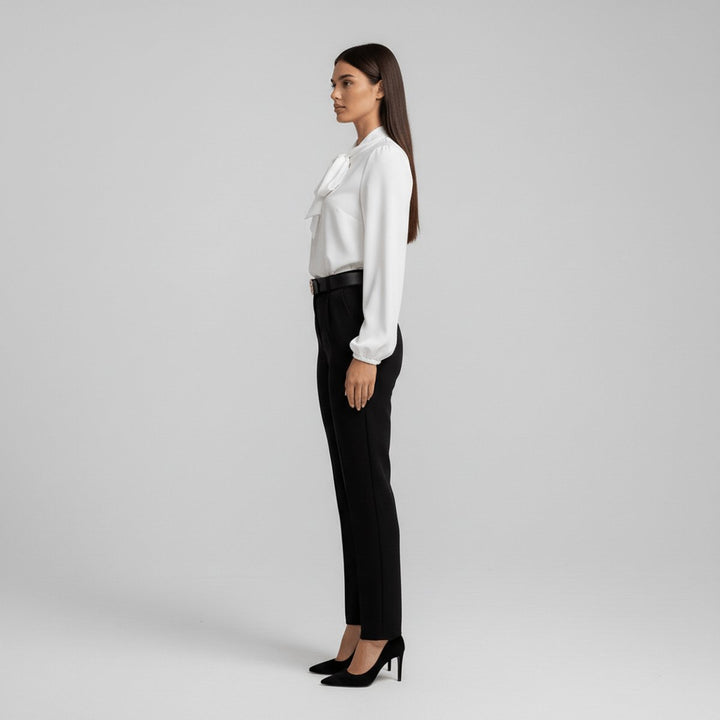 Dames Relaxed-Fit Strikje-Hals Lange Mouw Blouse