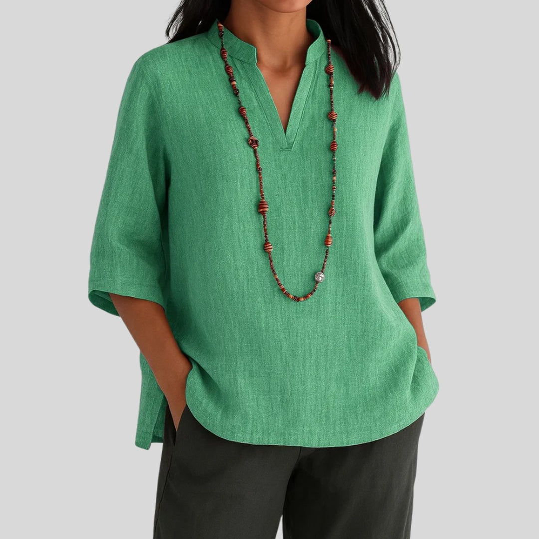 Dames Relaxed-Fit V-Hals Driekwart Mouw Tunic - Green