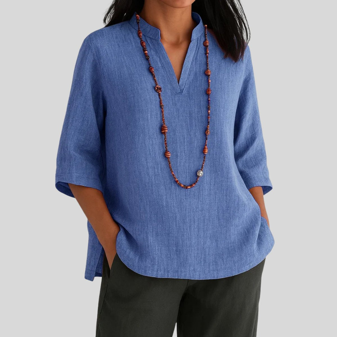 Dames Relaxed-Fit V-Hals Driekwart Mouw Tunic - Blue