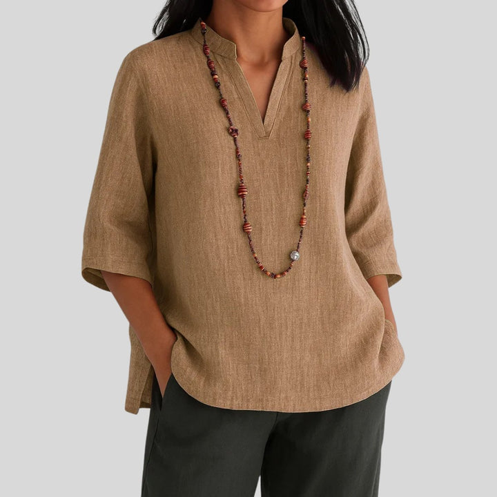 Dames Relaxed-Fit V-Hals Driekwart Mouw Tunic - Brown