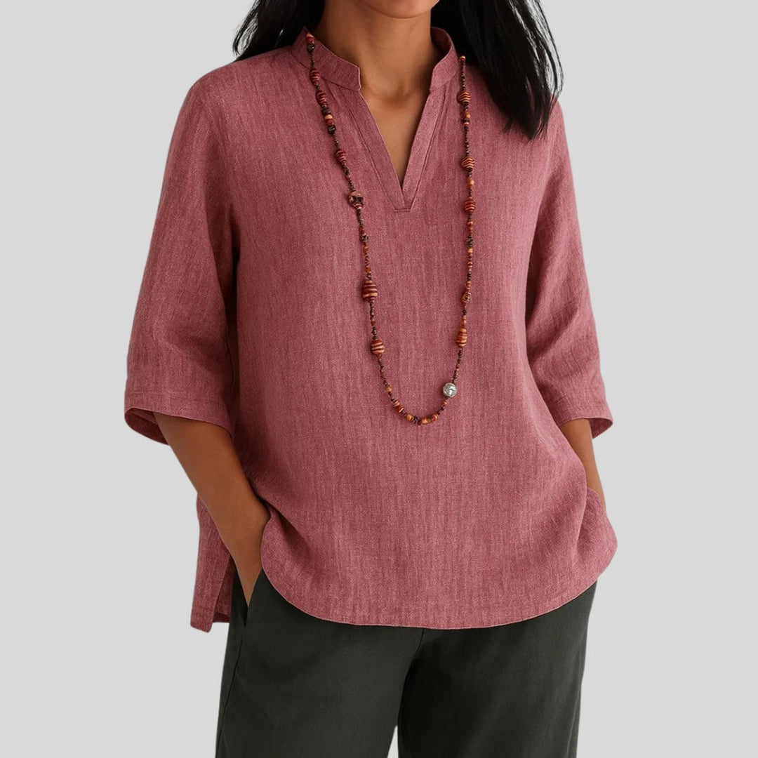 Dames Relaxed-Fit V-Hals Driekwart Mouw Tunic - Red