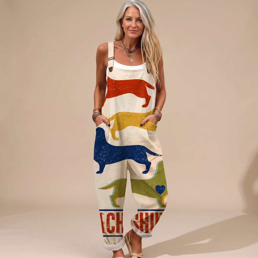 Dames Relaxte Tuinbroek Jumpsuit met Tekkel Print