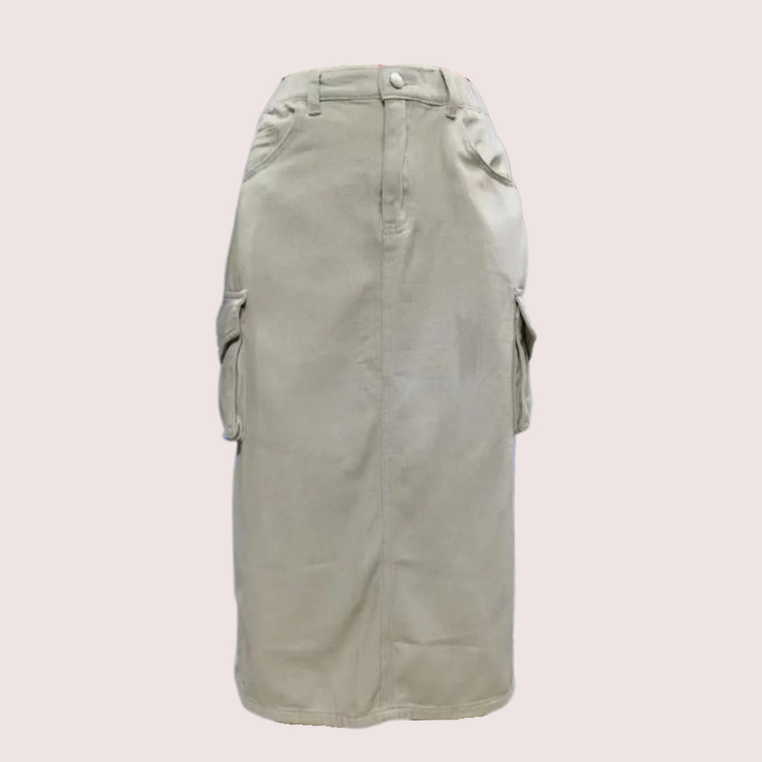 Dames Retro Cargo Midi-rok met Zakken Hoge Taille