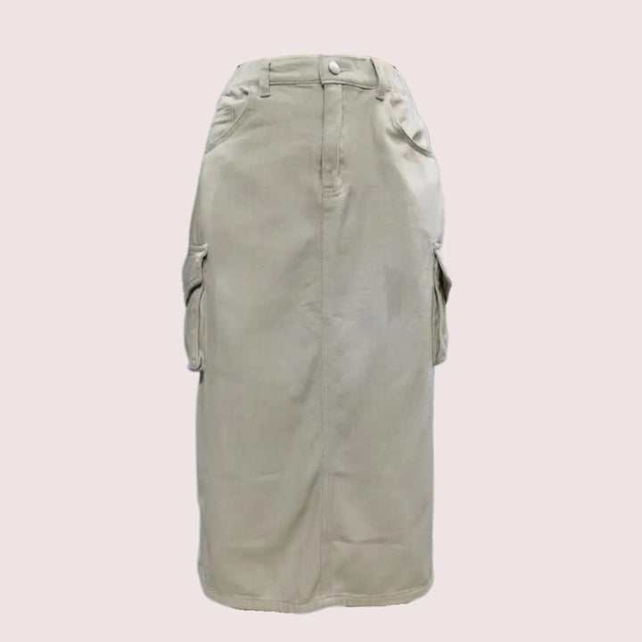 Dames Retro Cargo Midi-rok met Zakken Hoge Taille