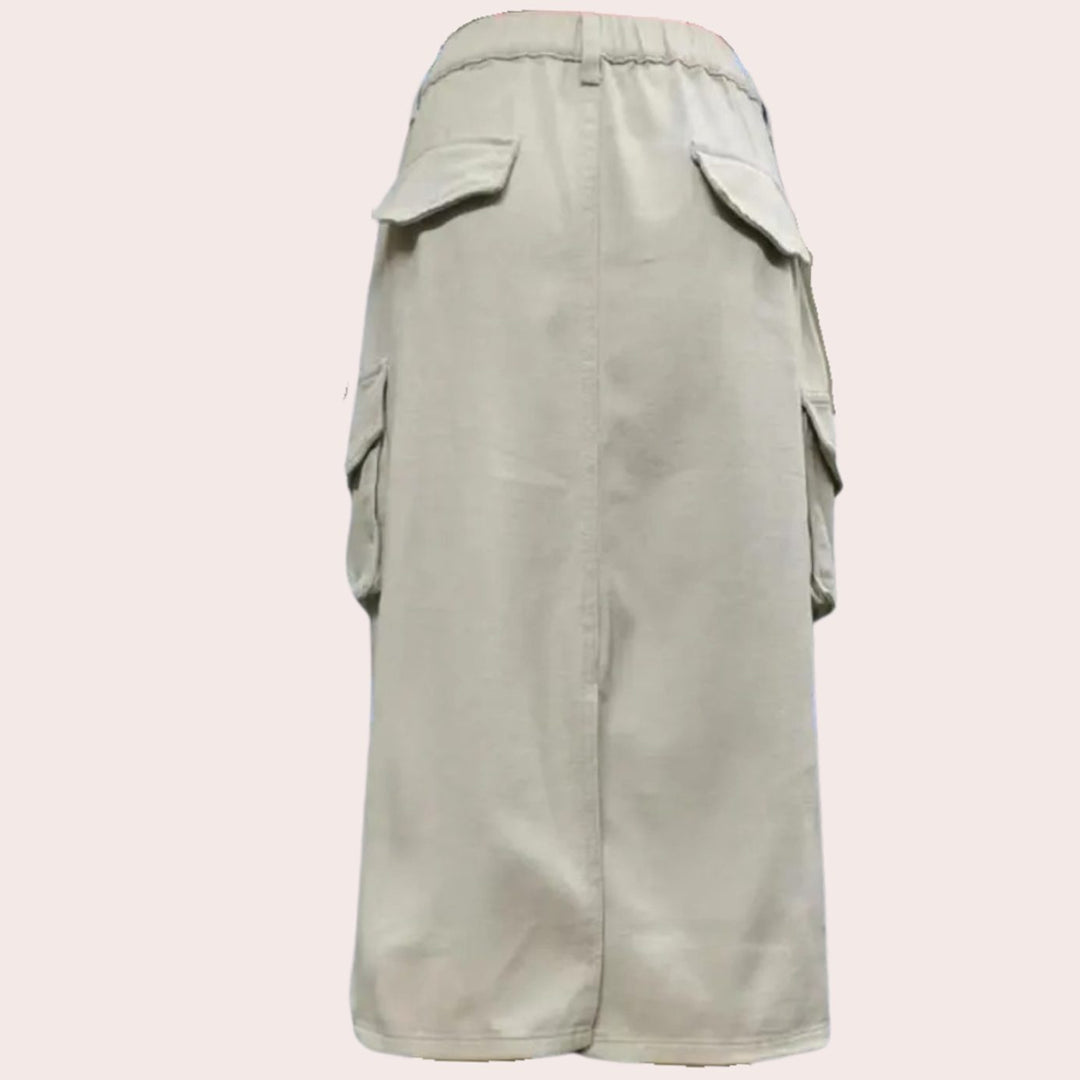 Dames Retro Cargo Midi-rok met Zakken Hoge Taille
