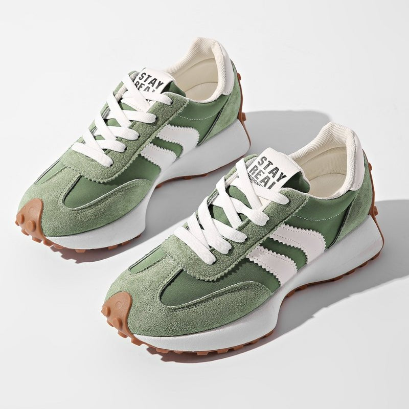 Dames Retro Platform Chunky Vetersneakers met Verhoogde Zool - Green