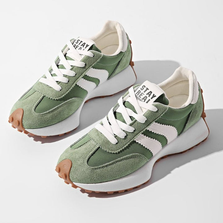 Dames Retro Platform Chunky Vetersneakers met Verhoogde Zool - Green