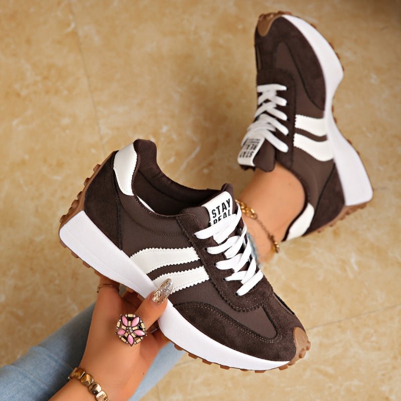 Dames Retro Platform Chunky Vetersneakers met Verhoogde Zool - Brown