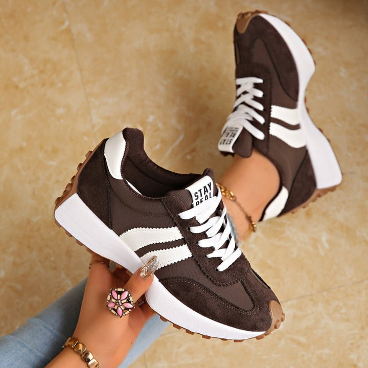 Dames Retro Platform Chunky Vetersneakers met Verhoogde Zool - Brown