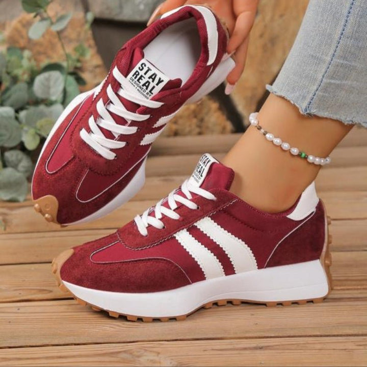 Dames Retro Platform Chunky Vetersneakers met Verhoogde Zool - Red