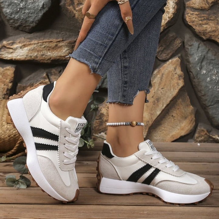 Dames Retro Platform Chunky Vetersneakers met Verhoogde Zool - White