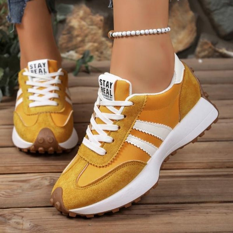 Dames Retro Platform Chunky Vetersneakers met Verhoogde Zool - Yellow