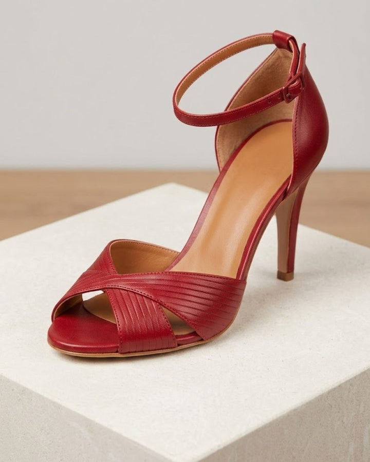 Dames Rode Stiletto Comfortabele Sandalen Enkelbandje Open Neus