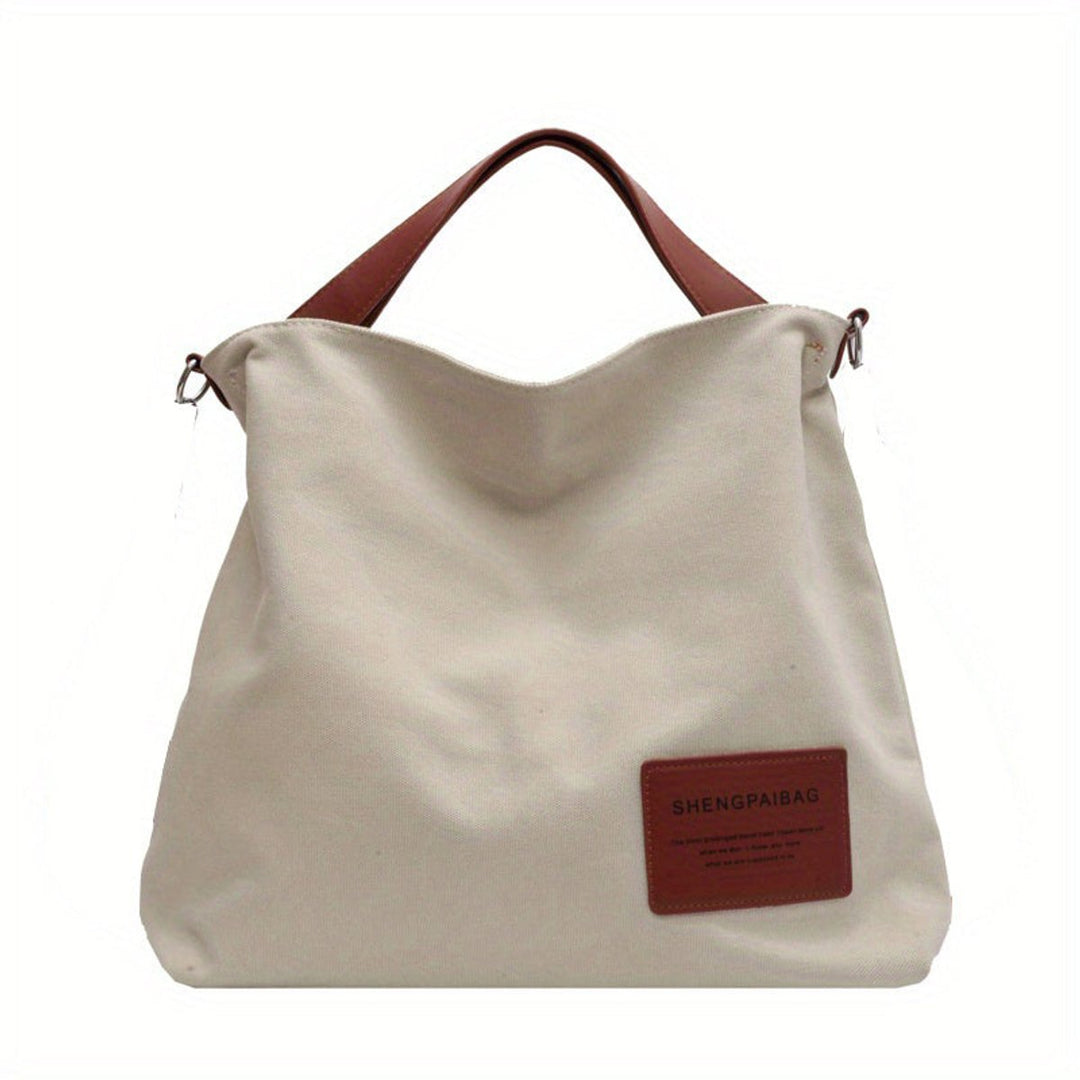 Dames Ruime Canvas Tote Bag Verstelbare Schouderriem - Cremeweiß