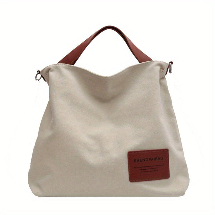 Dames Ruime Canvas Tote Bag Verstelbare Schouderriem - Cremeweiß