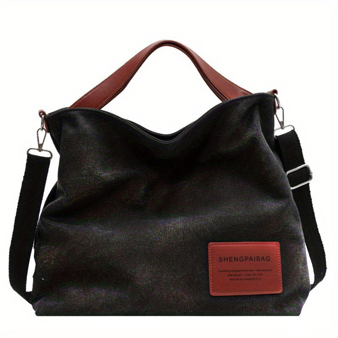 Dames Ruime Canvas Tote Bag Verstelbare Schouderriem - Schwarz