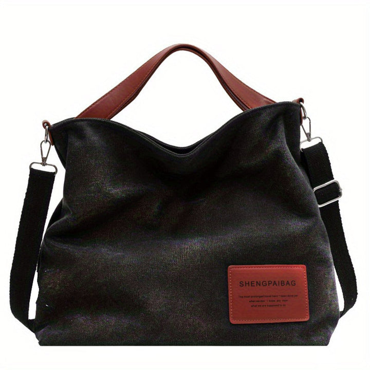 Dames Ruime Canvas Tote Bag Verstelbare Schouderriem - Schwarz