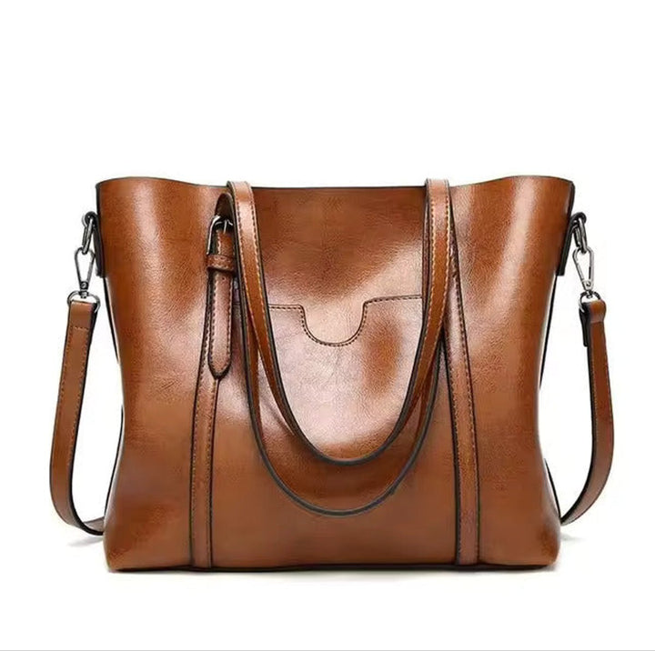 Dames Ruime Leren Schouder Tote Bag Handtas - Braun