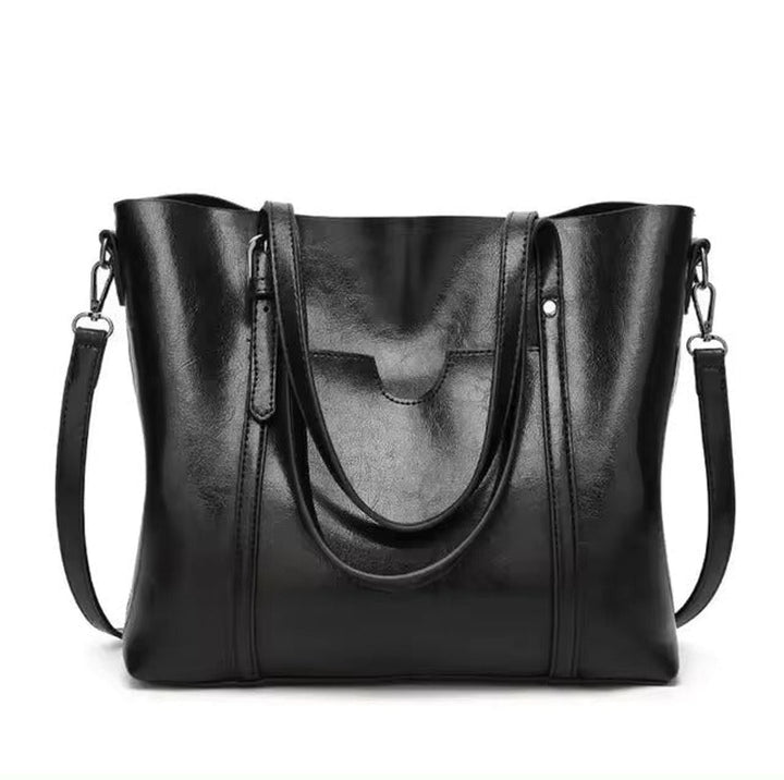 Dames Ruime Leren Schouder Tote Bag Handtas - Schwarz