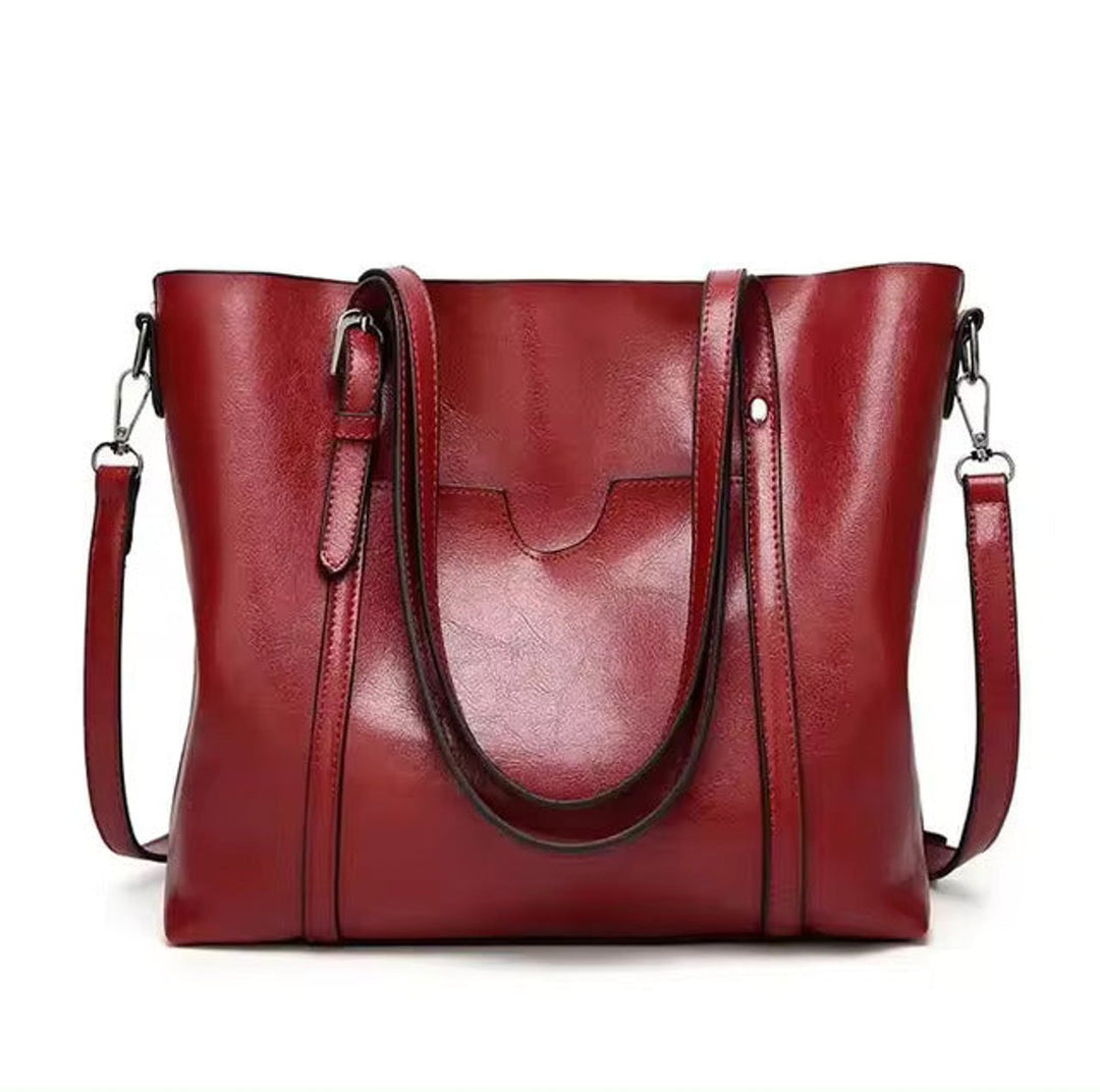Dames Ruime Leren Schouder Tote Bag Handtas - Rot