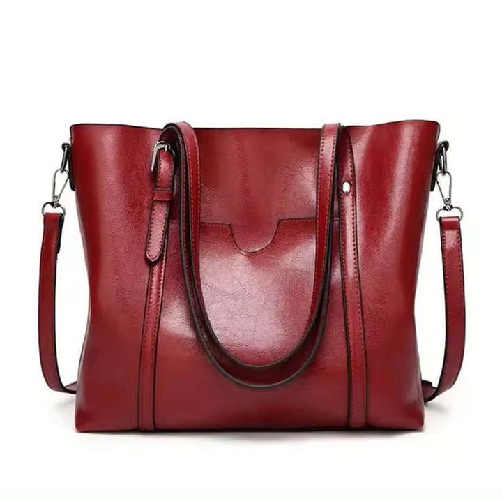 Dames Ruime Leren Schouder Tote Bag Handtas - Rot